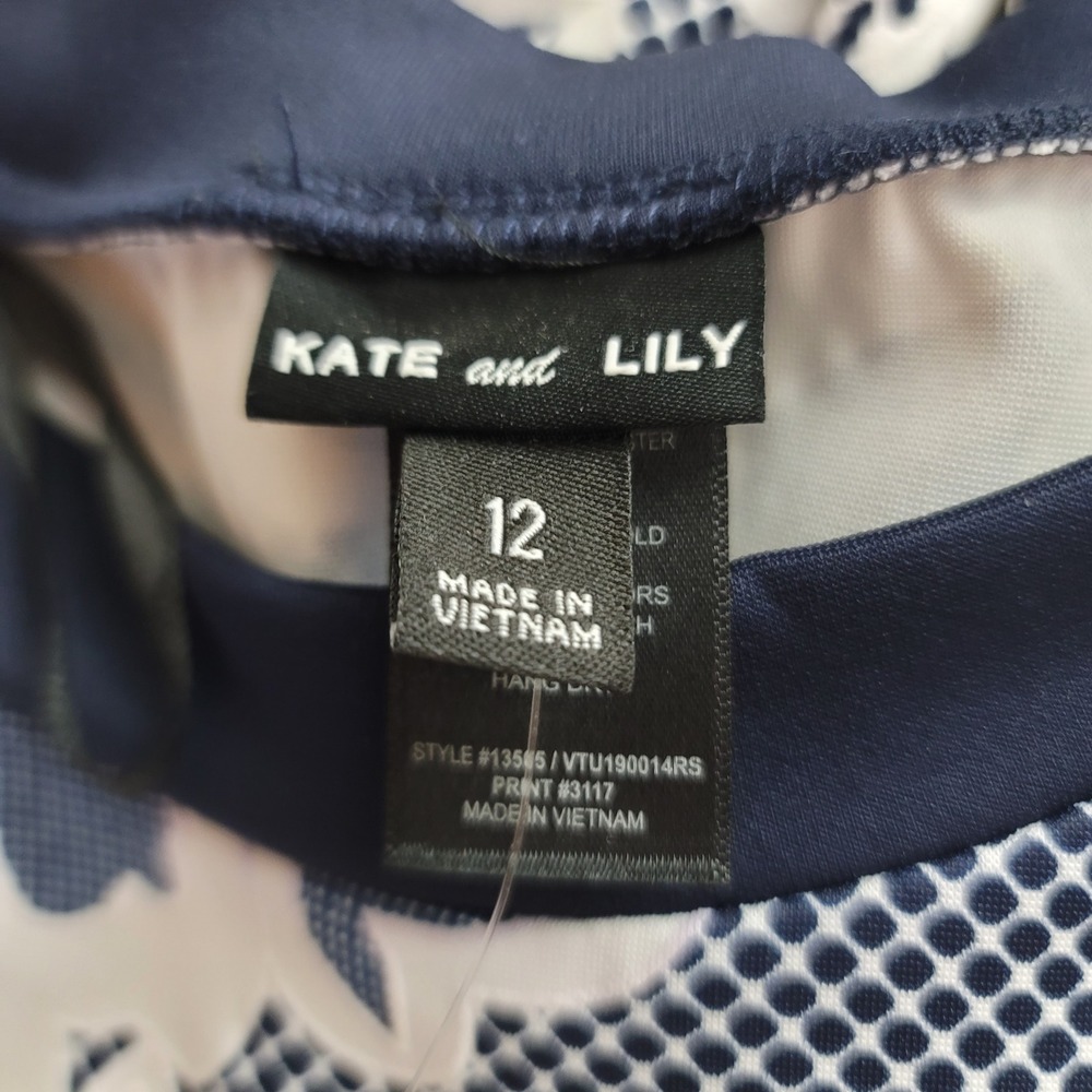 Kate and Lily Fit/Flare Lace Midi Dress Sleeveless 12 Navy White Floral Cottage - Picture 6 of 8